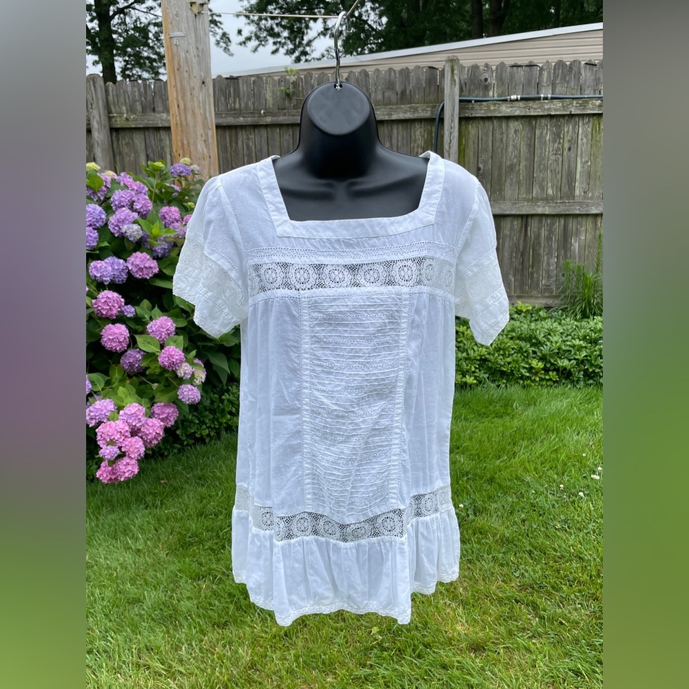 SUNDANCE Cotton Lace Baby Doll Top Women's M Cottage Core Boho Coastal Cowgirl